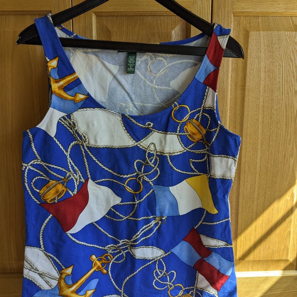Lauren Ralph Lauren Blue Nautical Cotton Tank Size XL
